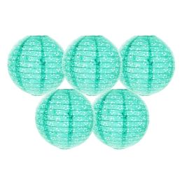 5 Pcs 8" Blue Chinese Style Paper Lantern Hollow-out Decorative Hanging Lanterns for Wedding Party Christmas