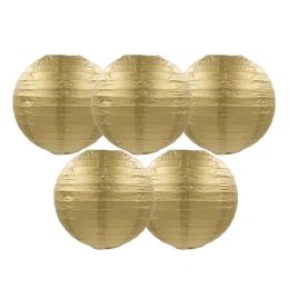 8 Inches 5 Pcs Golden Chinese Style Paper Lantern Blank Decorative Hanging Lanterns for Garden Party Wedding Lampshade