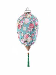 Traditional Chinese Cloth Lantern Painted Home Garden Hanging Decorative Lampshade 14" , Light blue peony