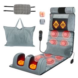 Full Body Electric Massage Mat Heating Vibration Massage Pad Cushion Back Massage Mattress Chair Pad with Neck Foot Massage Head Pillow and Cloth Lumb