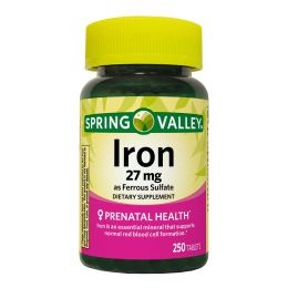 Spring Valley Iron as Ferrous Sulfate Tablets Dietary Supplement; 27 mg; 250 Count