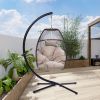 Outdoor Patio Wicker Folding Hanging Chair,Rattan Swing Hammock Egg Chair With C Type Bracket , With Cushion And Pillow