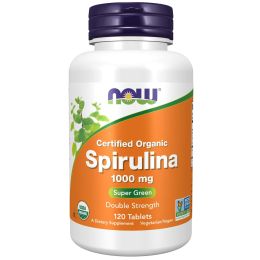 NOW Supplements, Certified Organic, Spirulina 1000 mg (Double Strength), Rich in Beta-Carotene (Vitamin A) and B-12 with naturally occurring GLA