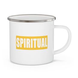 Enamel Camping Mug, Spiritual Yellow Gold Colorblock Illustration