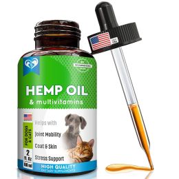 Cat and Dog Hemp Oil Drops Pet Calming Anti Anxiety and Herbal Stress Relief Natural Organic Liquid Medication for Arthritis Dog Sedative Supplements