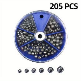 106/205pcs Round Split Shot Weights Set; Removable Split Shot Dispenser; Fishing Weights Sinkers; Fishing Tackle Accessories (Quantity: Blue-205pcs)