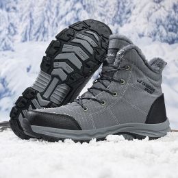 New men's winter Oxford cloth outdoor waterproof non-slip hiking boots warm non-slip men's shoes 39-48 (Color: grey, size: 40)