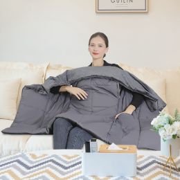 USB Heated Blanket Electric Heated Poncho Shawl Wrap Throw with Zipper Arm Holes Pocket 3 Heating Levels 6 Zones Dual Switch 5V/2A Machine Washable fo (Color: grey, size: 135x110x1cm/53.15x43.31x0.39in)