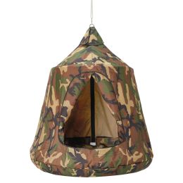 VEVOR Hanging Tree Tent, 330 LBS Capacity Hanging Tent Swing for Indoor and Outdoor Hammock Sensory Swing Chair w/LED Lights String, Inflatable Base (Type: Fully Enclosed, Color: Camouflage)